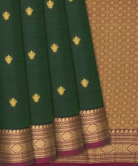 Dark Green Kanchipuram Silk Saree With Floral Butta
