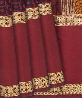 Maroon Handloom Kanchipuram Silk Saree With Checks
