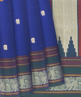 Blue Handloom Kanchipuram Silk Saree With Elephant Buttas
