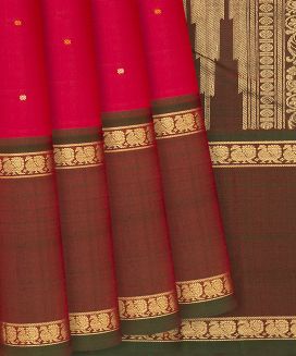 Red Handloom Kanchipuram Silk Saree With Button Buttas
