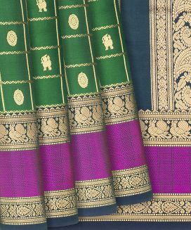 Green Handloom Kanchipuram Silk Saree With Checks & Buttas
