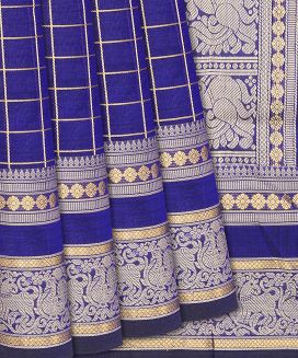 Violet Handloom Silk Cotton Saree With Zari Checks
