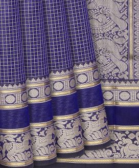 Purple Handloom Silk Cotton Saree With Zari Checks
