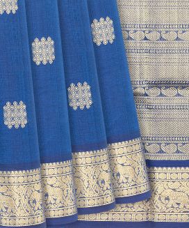 Blue Handloom Silk Cotton Saree With Kolam Buttas
