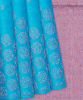 Light Blue Handloom Soft Silk Saree With Floral Buttas
