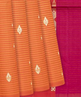 Orange Handloom Soft Silk Saree With Stripes & Buttas
