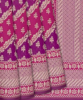 Pink Handwoven Banarasi Rangkat Organza Silk Saree With Floral Motifs-Pink
