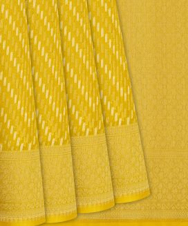 Yellow Handwoven Banarasi Organza  Silk Saree With Chevron Motifs-Yellow