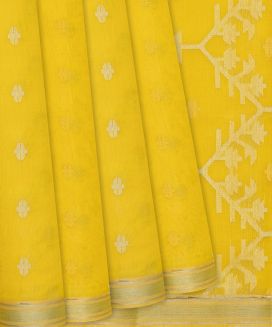 Yellow Handloom Kora Silk Saree With Floral Motifs
