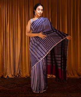 Magenta Handloom Soft Silk Saree With Stripes
