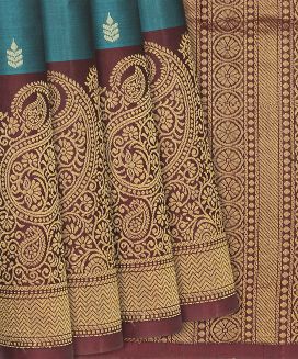 Cyan Handloom Soft Silk Saree With Floral Buttas
