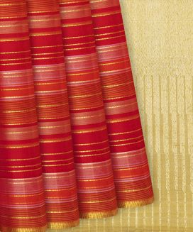 Red Handloom Kanchipuram Silk Saree With Stripes
