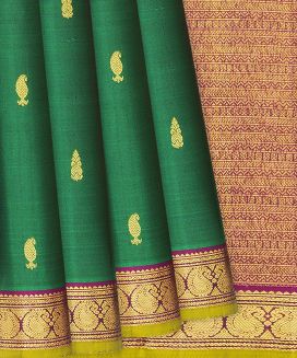 Dark Green Handloom Kanchipuram Silk Saree With Buttas
