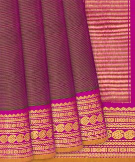 Brown Handloom Kanchipuram Silk Saree With Zari Stripes
