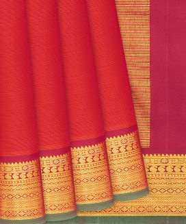 Red Handloom Kanchipuram Silk Saree With Zari Stripes
