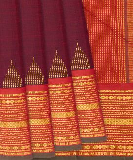Maroon Handloom Kanchipuram Silk Saree With Contrast Border
