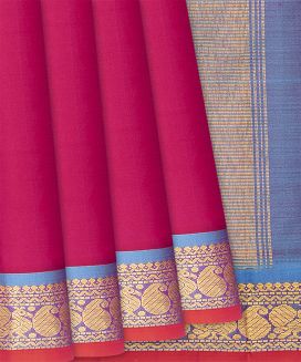Red Handloom Kanchipuram Silk Saree With Contrast Border
