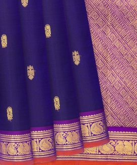 Navy Blue Handloom Kanchipuram Silk Saree With Buttas
