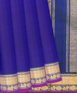 Dark Blue Handloom Kanchipuram Silk Saree With Zari Border
