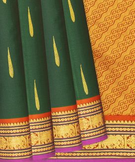 Dark Green Handloom Kanchipuram Silk Saree With Rain Drop Buttas
