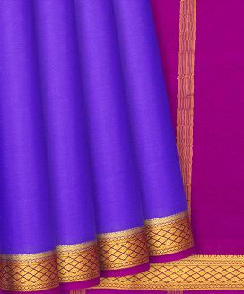 Purple Mysore Plain Crepe Silk Saree With Contrast Pink Border
