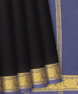 Black Mysore Plain Crepe Silk Saree With Contrast Grey Border
