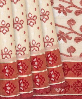 Sandal Bengal Cotton Saree With Floral Motifs
