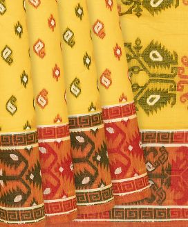 Yellow Bengal Cotton Saree With Floral Motifs
