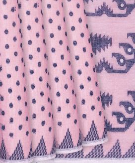 Dusty Pink Bengal Cotton Saree With Temple Border And Coin Motifs
