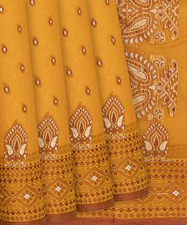 Turmeric Yellow Bengal Cotton Saree With Square Butta
