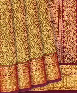 Olive Green Handloom Kanchipuram Silk Saree With Floral Motifs

