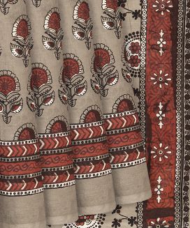 Taupe Woven Jaipur Cotton Saree With Printed Floral Motifs

