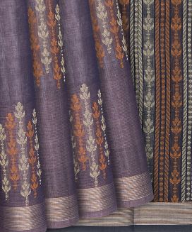 Purple Handloom Village Cotton Saree With Flower Motifs
