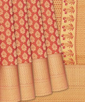 Peach Handloom Soft Silk Saree With Floral Motifs

