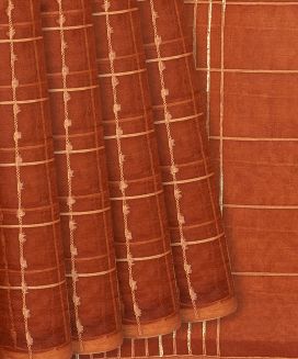 Rust Woven Blended Dupion Saree With Checks
