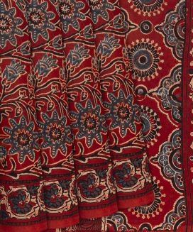 Crimson Jaipur Cotton Saree With Printed Floral Vine Motifs
