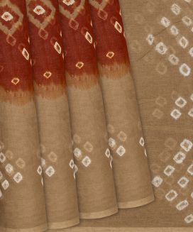 Rust Jaipur Cotton Saree With Printed Diamond Motifs

