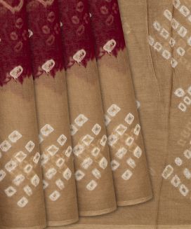 Brown Jaipur Cotton Saree With Printed Diamond Motifs
