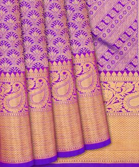 Purple Handloom Kanchipuram Silk Saree With Floral Jaal Motifs 
