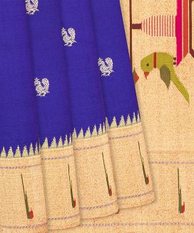 Purple Handloom Paithani Silk Saree With Annam Buttas & Temple Border
