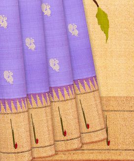 Lavender Handloom Paithani Silk Saree With Annam Buttas & Temple Border
