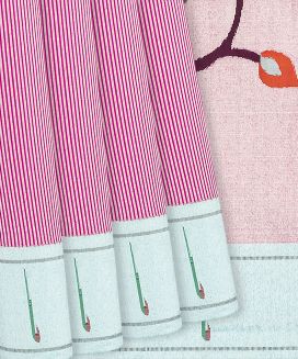 Pink Handloom Paithani Silk Saree With Stripes
