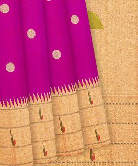 Hot Pink Handloom Paithani Silk Saree With Coin Buttas

