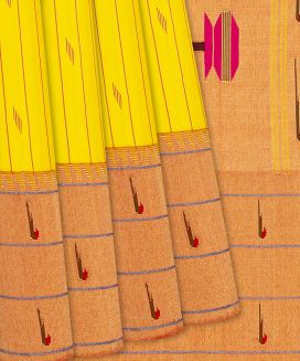 Yellow Handloom Paithani Silk Saree With Stripes & Buttas
