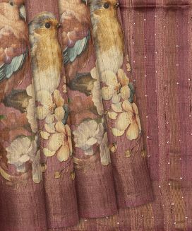 Dusty Pink Handloom Tussar Silk Saree With Printed Bird Motifs
