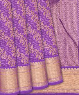 Purple Handloom Kanchipuram Silk Saree With Vine Motifs 
