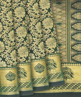 Dark Green Handloom Kanchipuram Silk Saree With Vine Motifs 

