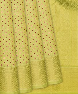 Light Green Handloom Kanchipuram Silk Saree With Meena Motifs 
