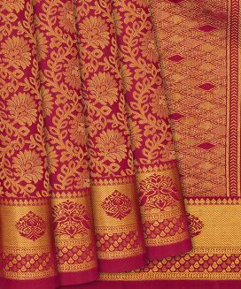 Crimson Handloom Kanchipuram Silk Saree With Floral Vine Motifs 
