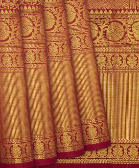 Crimson Handloom Kanchipuram Silk Saree With Floral Motifs 
